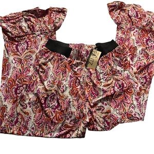 Zara Women's Paisley Wide Leg Pants - Pink and Orange